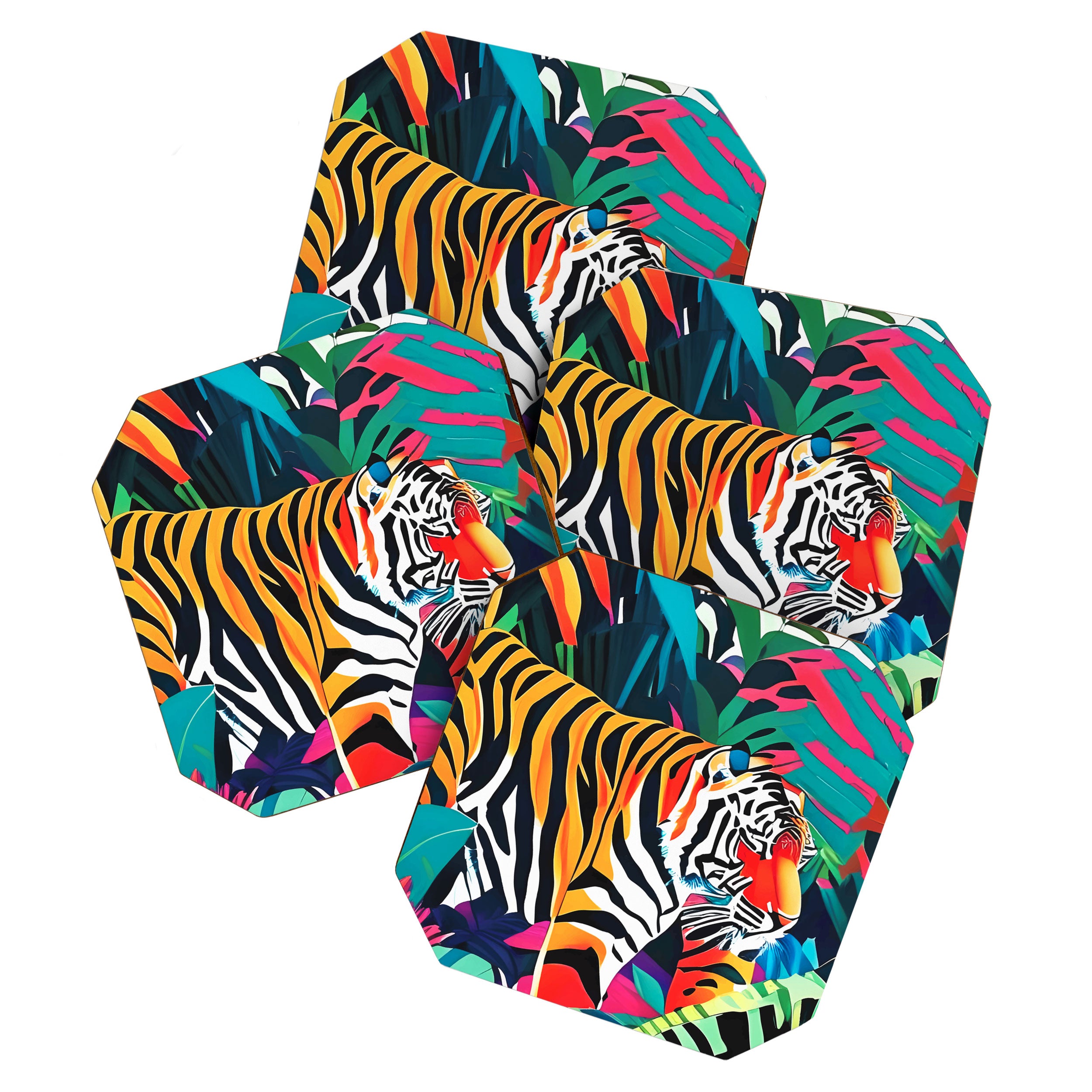 The Tigress, Fearless Wild Animal Tropical Jungle, Multicolor Cat Confidence Peaceful Calm Bohemian Eclectic Coaster Gallery Image 1