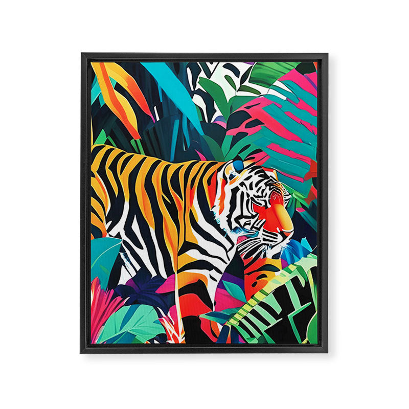 The Tigress, Fearless Wild Animal Tropical Jungle, Multicolor Cat Confidence Peaceful Calm Bohemian Eclectic Framed Canvas Print Gallery Image 6