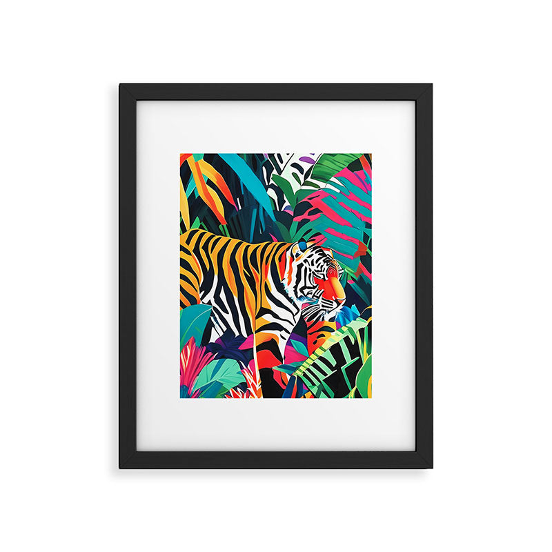 The Tigress, Fearless Wild Animal Tropical Jungle, Multicolor Cat Confidence Peaceful Calm Bohemian Eclectic Framed Art Print Gallery Image 5