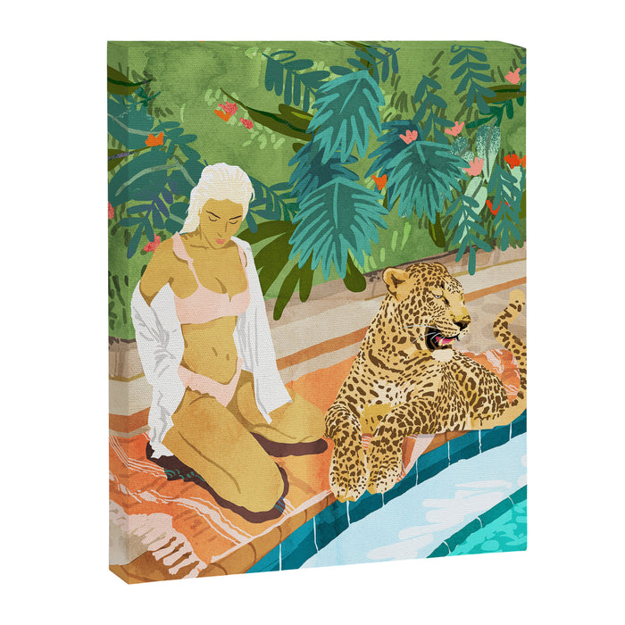 The Wild Side, Human & Nature Connection, Woman With Cheetah Cat, Tiger Painting Canvas Print Gallery Image 1