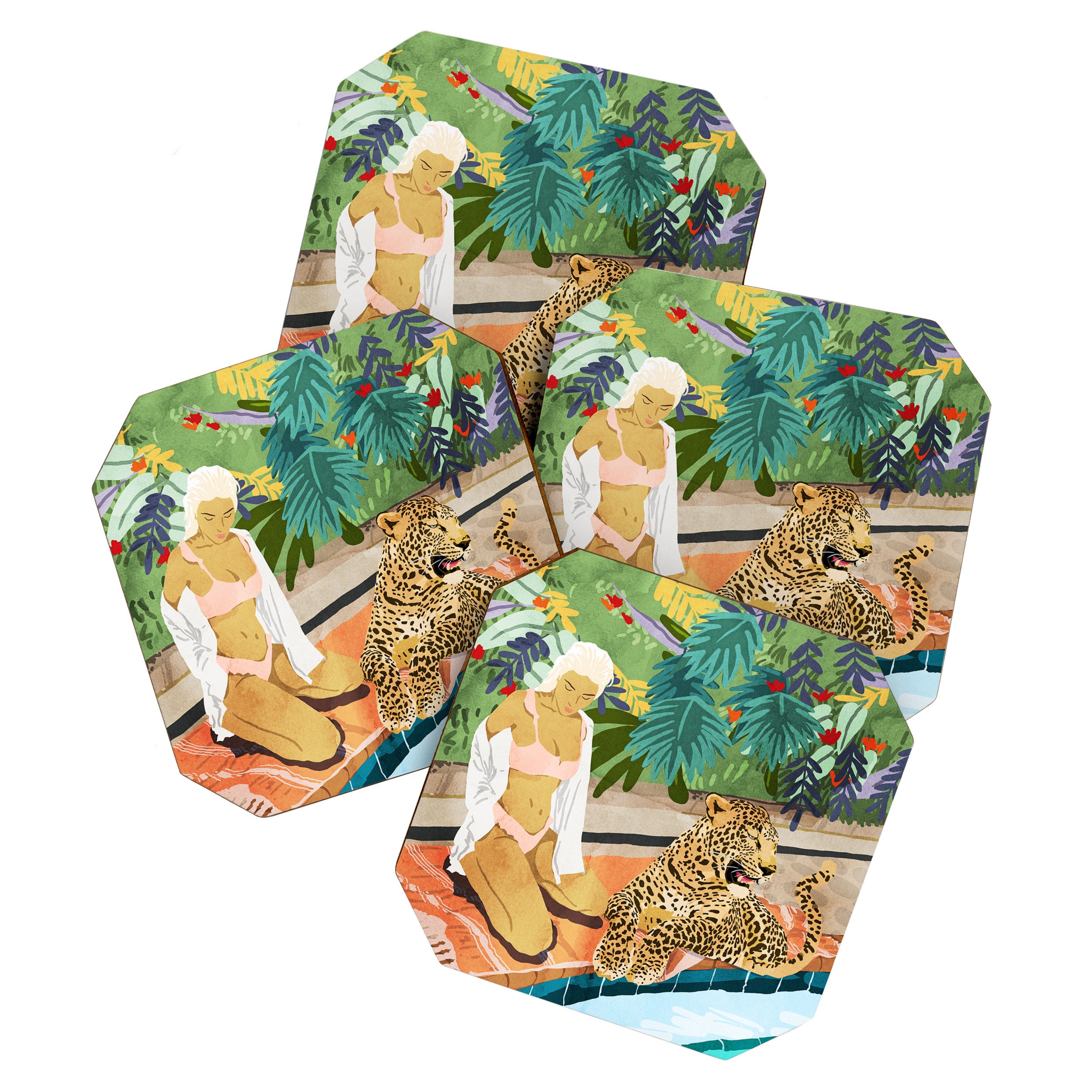 The Wild Side, Human & Nature Connection, Woman With Cheetah Cat, Tiger Painting Coaster Gallery Image 1
