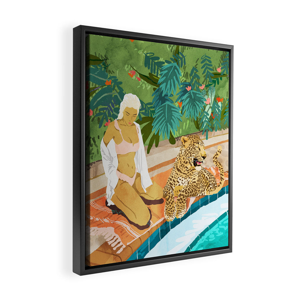 The Wild Side, Human & Nature Connection, Woman With Cheetah Cat, Tiger Painting Framed Canvas Print Gallery Image 2