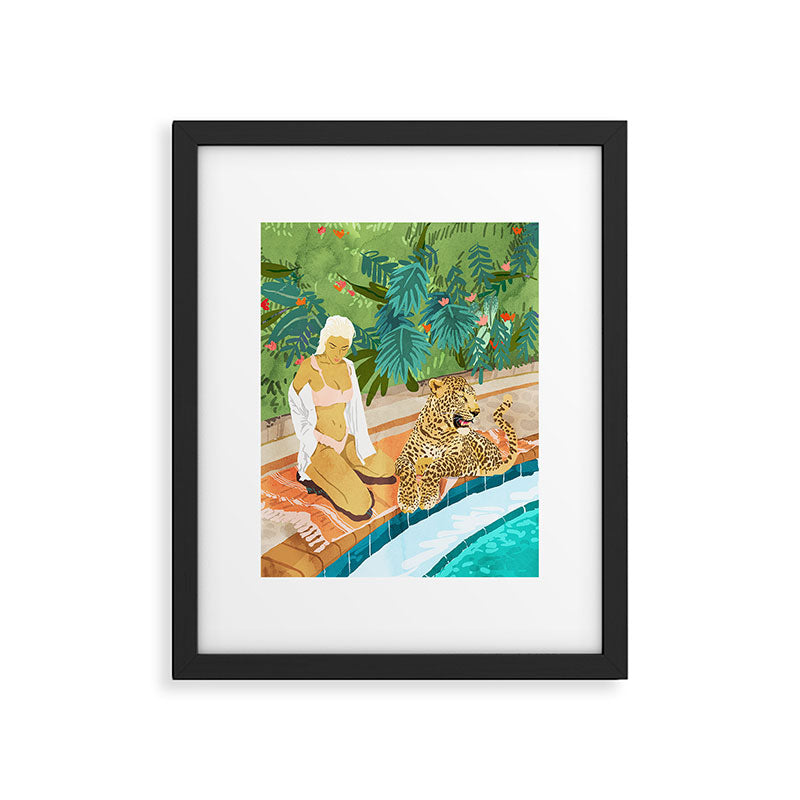 The Wild Side, Human & Nature Connection, Woman With Cheetah Cat, Tiger Painting Framed Art Print Gallery Image 4