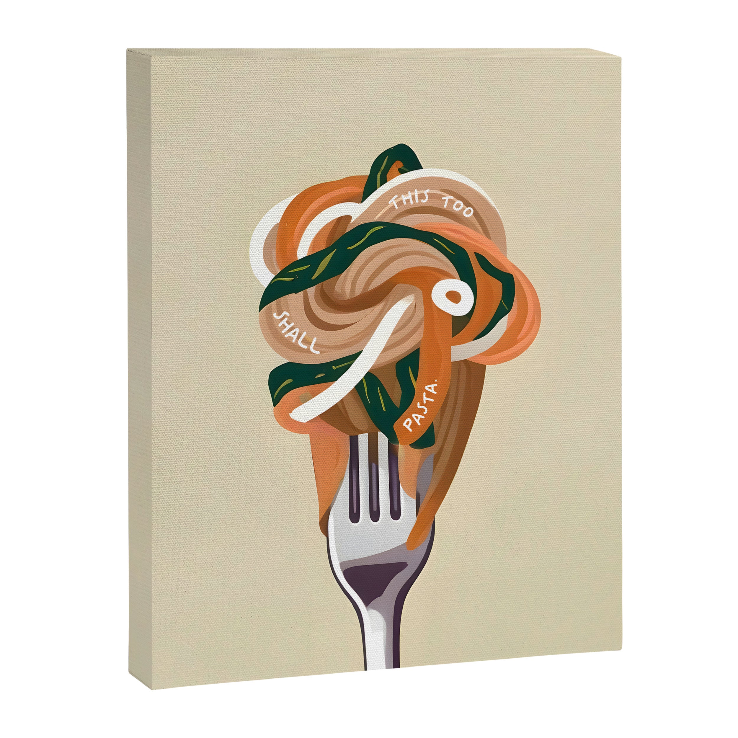 This Too Shall Pasta | Funny Quote Positivity Food Typography, Italian Illustration Noodles Growth Mindset Pastel Painting Canvas Print Gallery Image 6