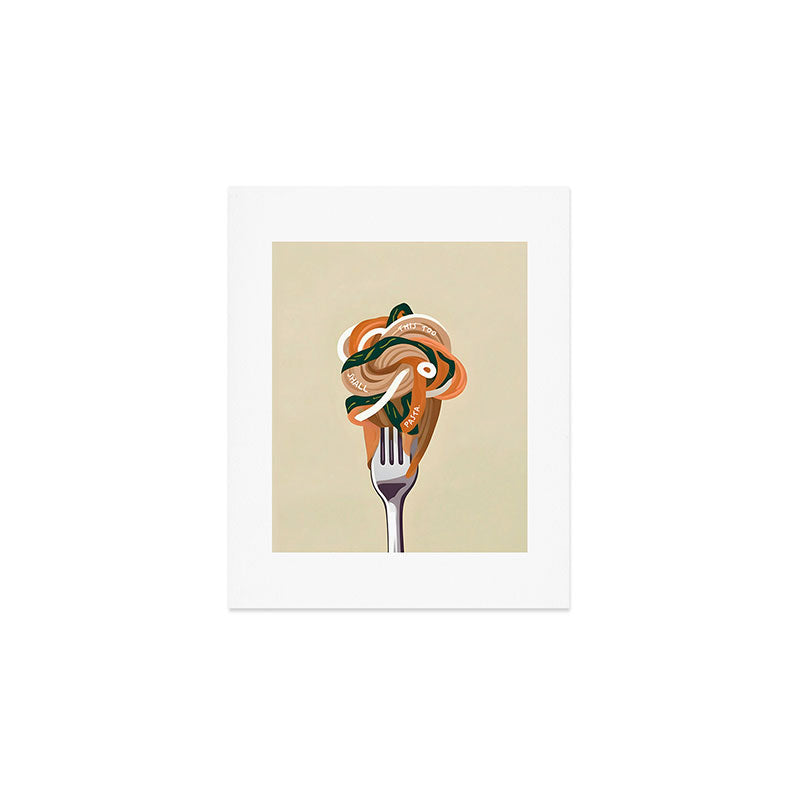 This Too Shall Pasta | Funny Quote Positivity Food Typography, Italian Illustration Noodles Growth Mindset Pastel Painting Art Print Gallery Image 1