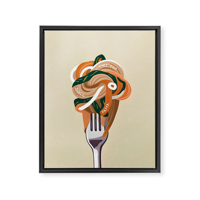 This Too Shall Pasta | Funny Quote Positivity Food Typography, Italian Illustration Noodles Growth Mindset Pastel Painting Framed Canvas Print Gallery Image 6