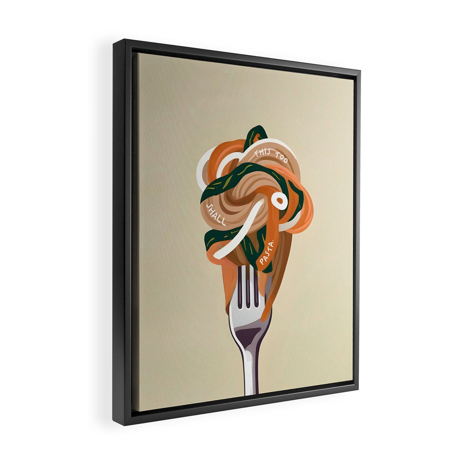 This Too Shall Pasta | Funny Quote Positivity Food Typography, Italian Illustration Noodles Growth Mindset Pastel Painting Framed Canvas Print Gallery Image 2