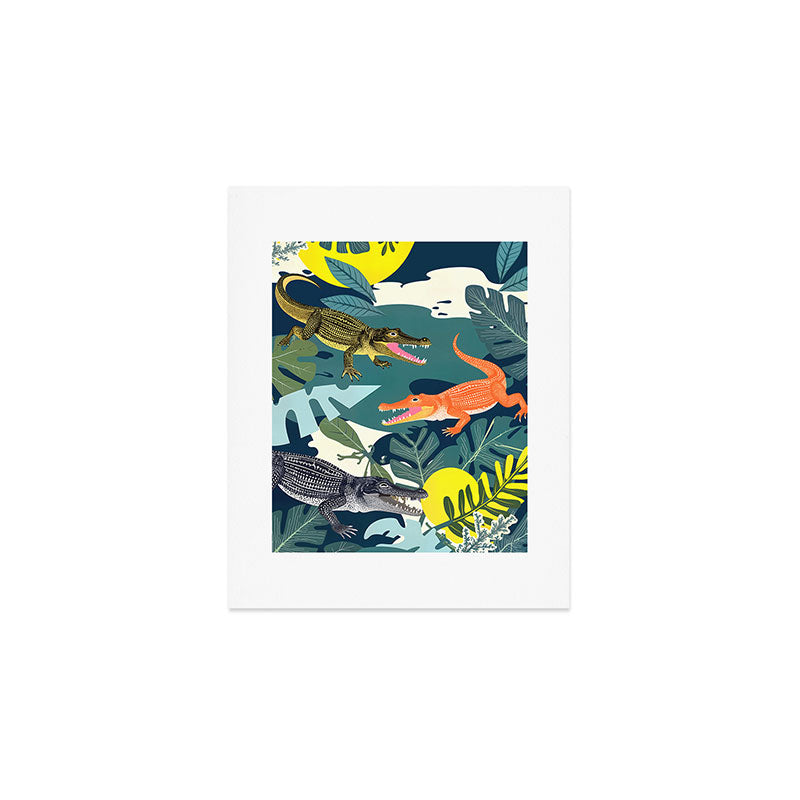 Three Crocodiles_Wildlife Jungle Animals Forest_Whimsical Scary Quirky Crocs_Eclectic Tropical Art Print Gallery Image 1