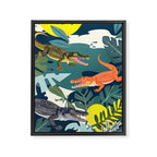 Three Crocodiles_Wildlife Jungle Animals Forest_Whimsical Scary Quirky Crocs_Eclectic Tropical Framed Canvas Print Gallery Image 6