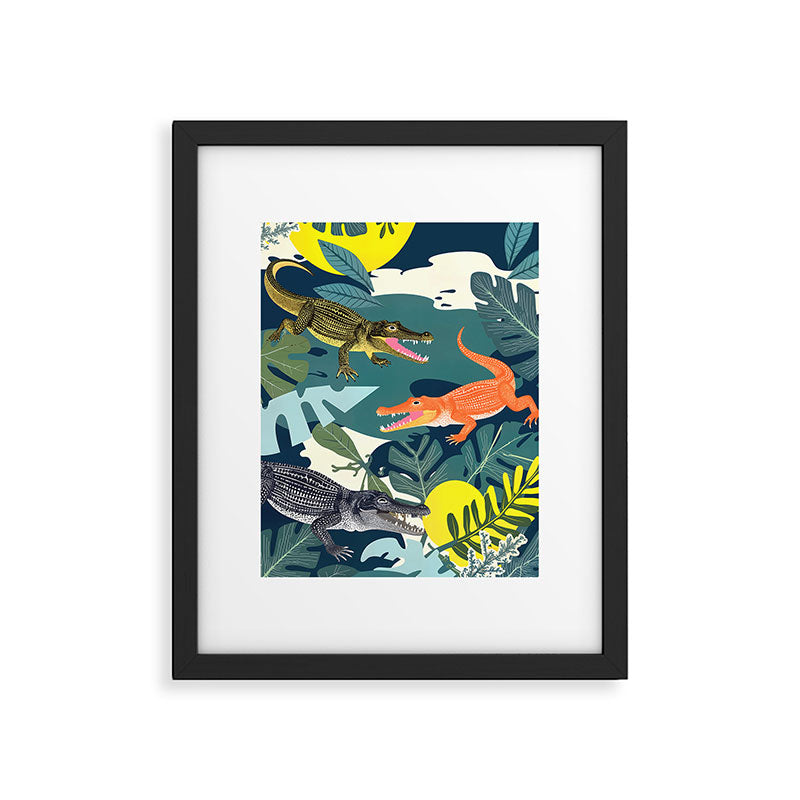 Three Crocodiles_Wildlife Jungle Animals Forest_Whimsical Scary Quirky Crocs_Eclectic Tropical Framed Art Print Gallery Image 5