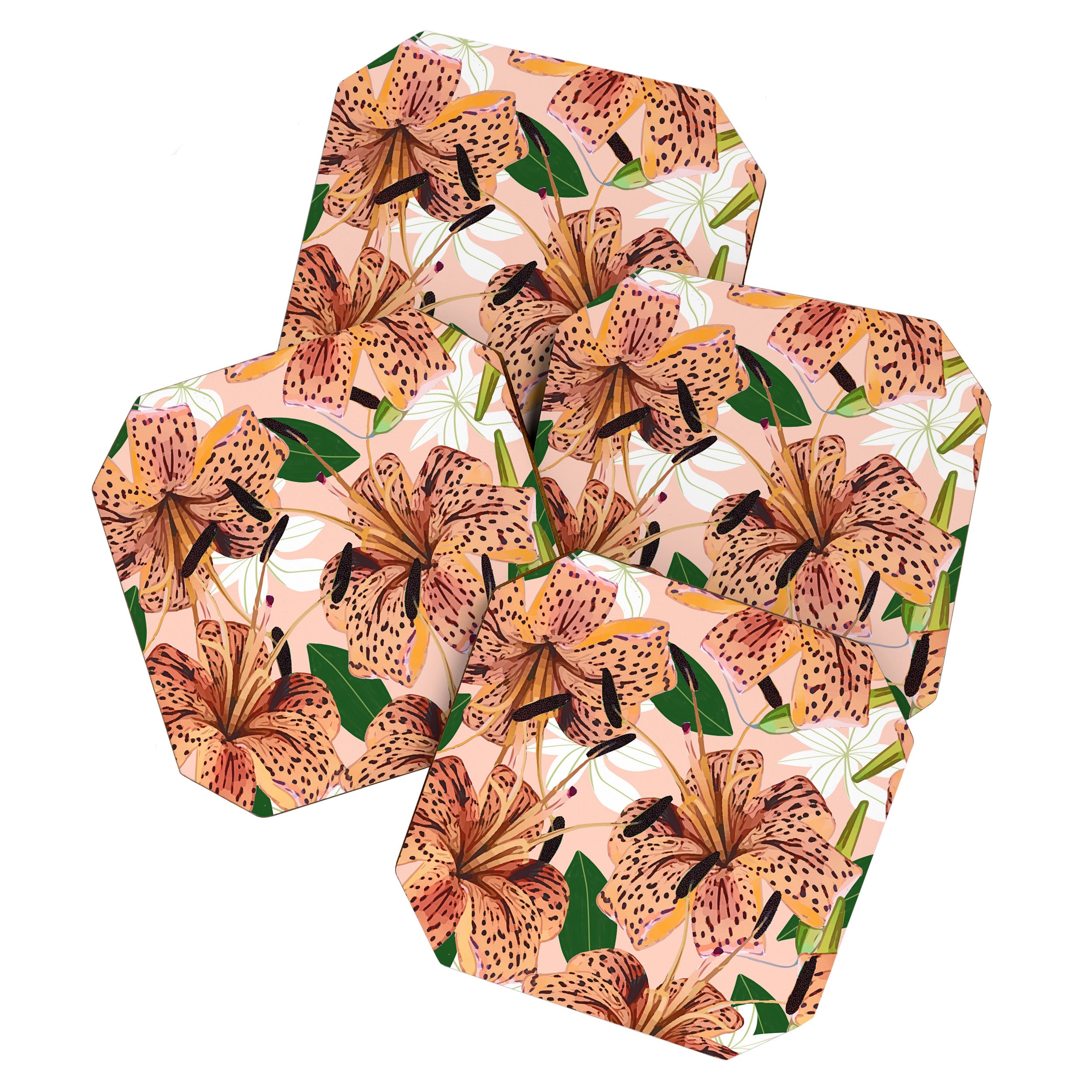 Tiger Lillies, Tropical Blush Botanical Illustration, Polka Dots Nature Vibrant Floral Jungle Coaster Gallery Image 1
