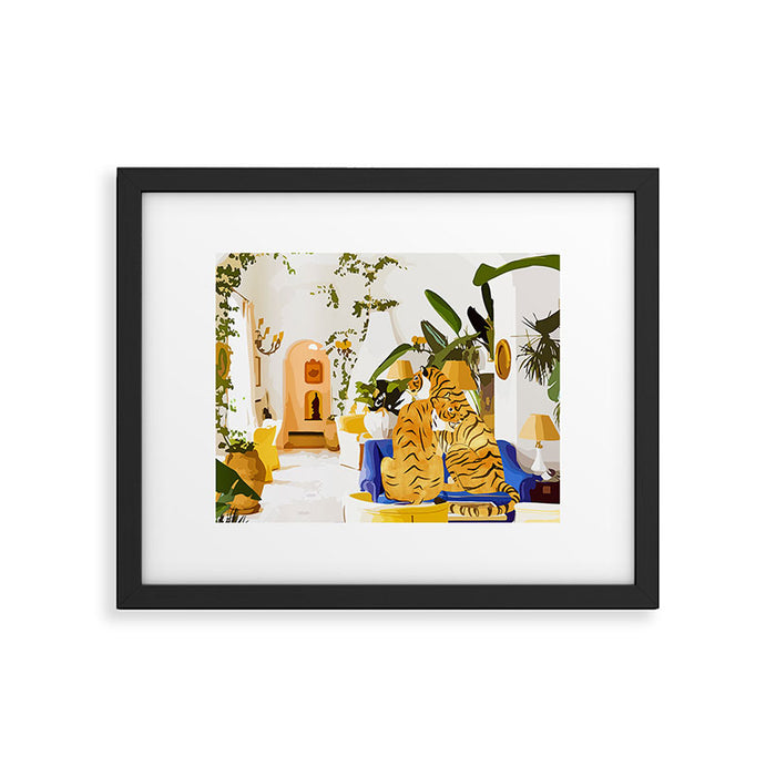 Tiger Reserve Villa | Bohemian Tropical Jungle Décor | Pastel Honeymoon Couple Love Wildlife Framed Art Print Gallery Image 1