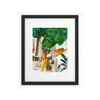 Tigers in Greece | Santorini Travel Architecture, Wildlife Animal Painting | Watercolor Illustration Framed Art Print Gallery Image 6