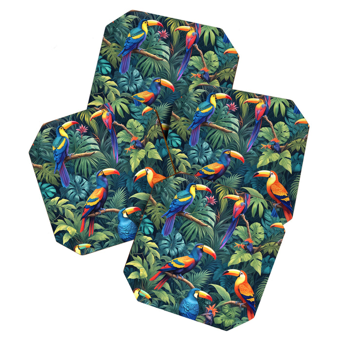 Toucan Jungle, Dark Tropical Botanical Nature Plants, Animals Wildlife Birds Monstera Summer, Forest Bohemian Vintage Coaster Gallery Image 1