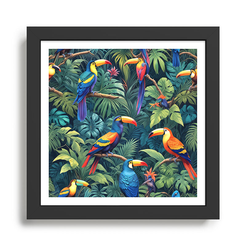 Toucan Jungle, Dark Tropical Botanical Nature Plants, Animals Wildlife Birds Monstera Summer, Forest Bohemian Vintage Framed Art Print Gallery Image 1