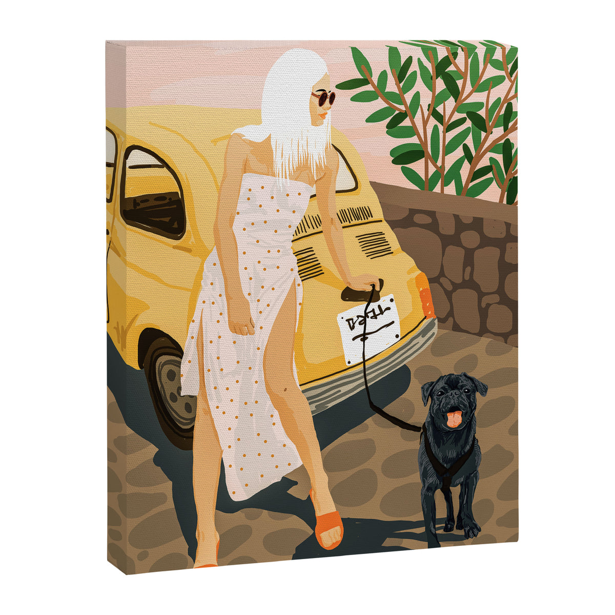 Tour, Pet Dog Walk, Italy Summer Fashion Woman, Animal Illustration, Travel Bohemian Cooper Painting Canvas Print Gallery Image 6