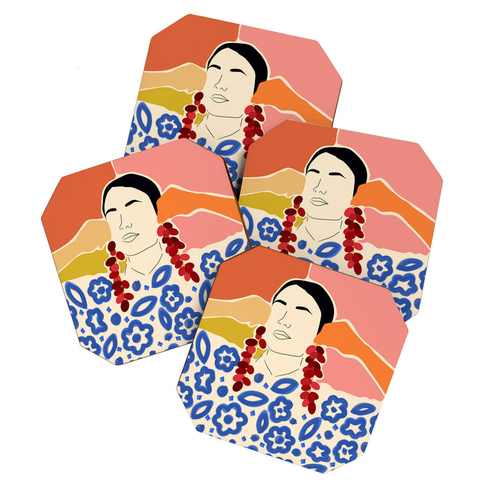 Trends, Bohemian Abstract Matisse Woman, Fashion Grapes Eclectic Illustration, Colorful Boho Contemporary Modern  Coaster Gallery Image 1