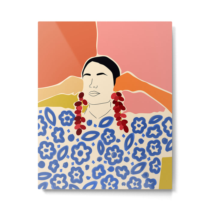 Trends, Bohemian Abstract Matisse Woman, Fashion Grapes Eclectic Illustration, Colorful Boho Contemporary Modern  Metal Print Gallery Image 1
