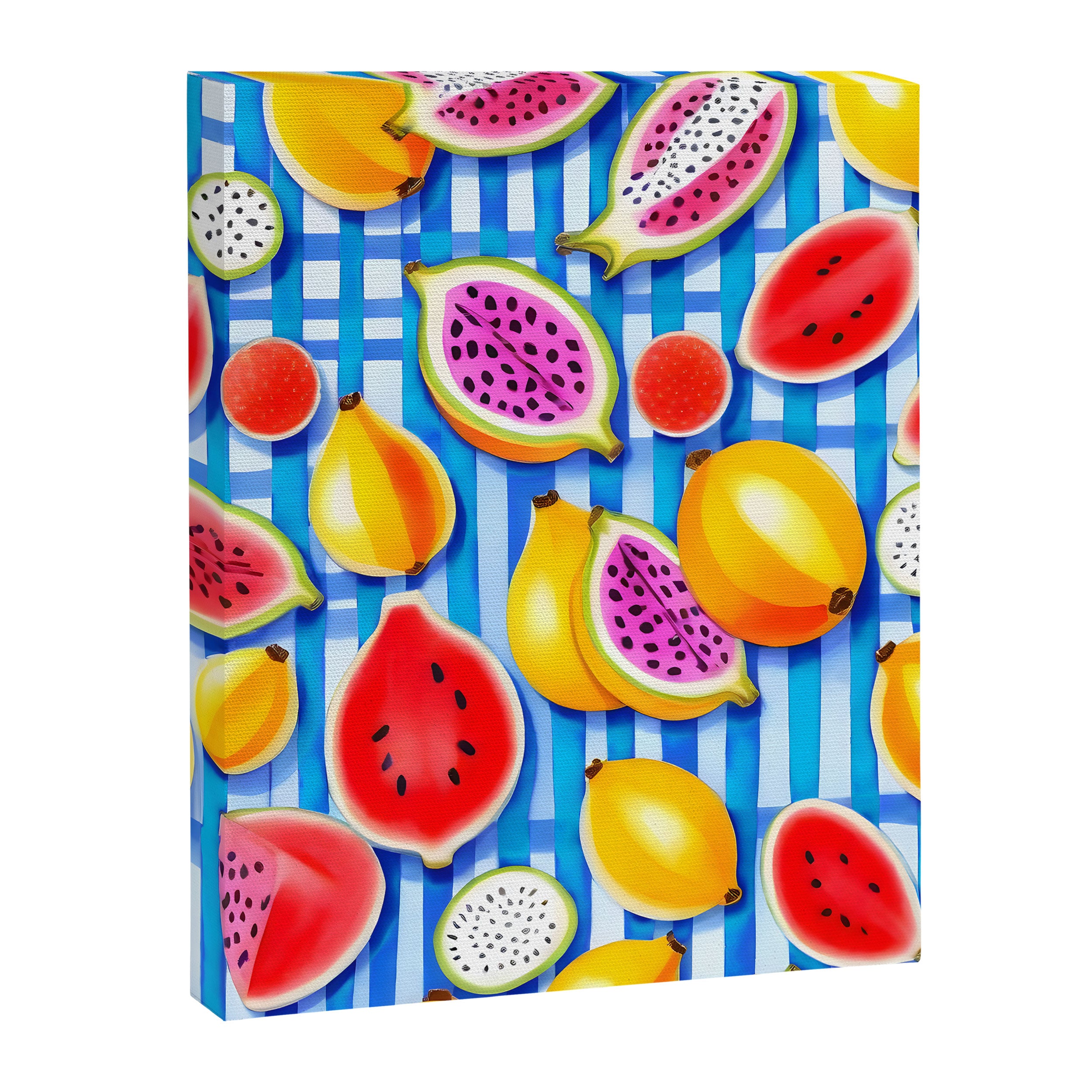 Tropical Fruit Pop, Colorful Eclectic Mango Dragon Fruits, Watermelon Eclectic Juicy Food Picnic  Canvas Print Gallery Image 6