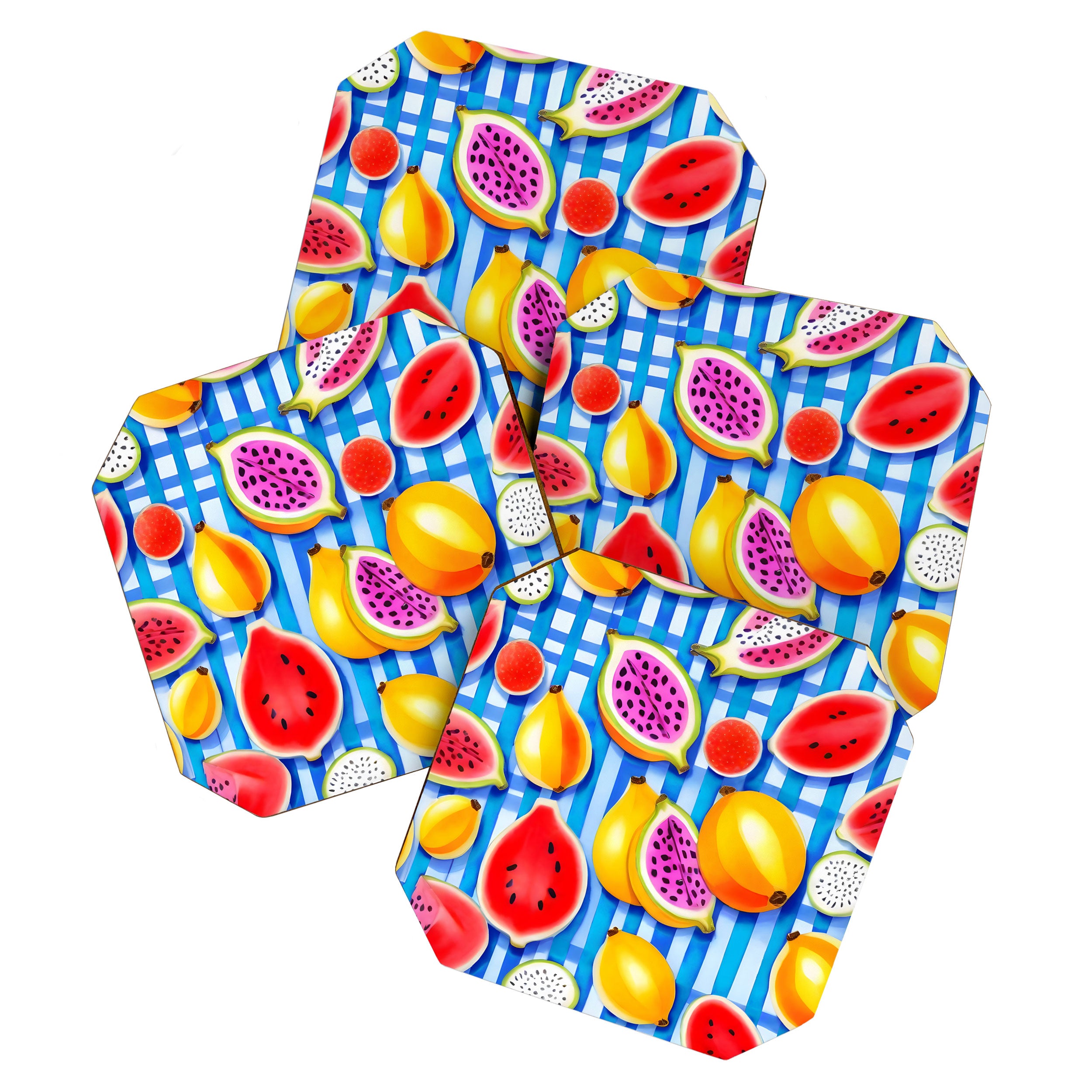 Tropical Fruit Pop, Colorful Eclectic Mango Dragon Fruits, Watermelon Eclectic Juicy Food Picnic  Coaster Gallery Image 1