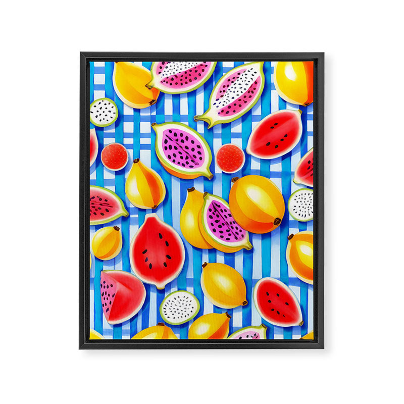 Tropical Fruit Pop, Colorful Eclectic Mango Dragon Fruits, Watermelon Eclectic Juicy Food Picnic  Framed Canvas Print Gallery Image 6