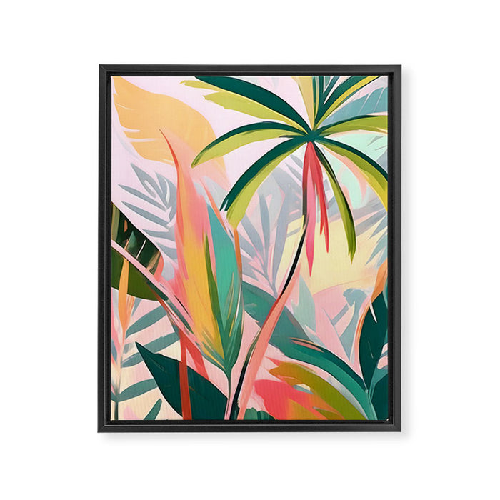 Tropical Jewels, Pastel Jungle Botanical Pastel, Bohemian Eclectic Plants Palms, Exotic Forest Nature Painting Framed Canvas Print Gallery Image 1