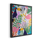 Tropical Spring | Pastel Quirky Modern Bohemian Jungle Botanical | Flamingo Palm Cockatoo Birds Framed Canvas Print Gallery Image 2