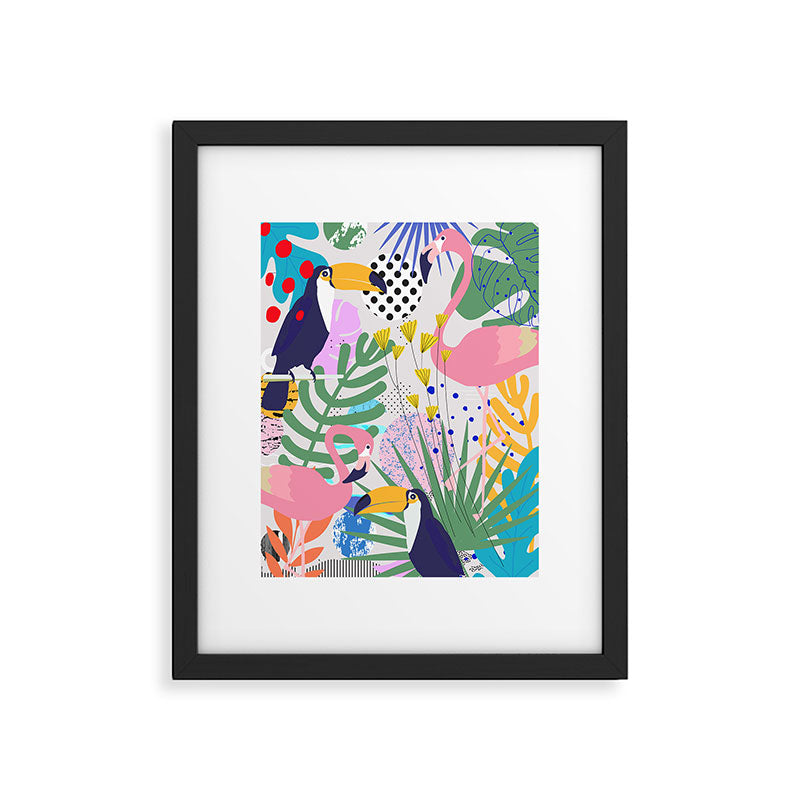 Tropical Spring | Pastel Quirky Modern Bohemian Jungle Botanical | Flamingo Palm Cockatoo Birds Framed Art Print Gallery Image 5