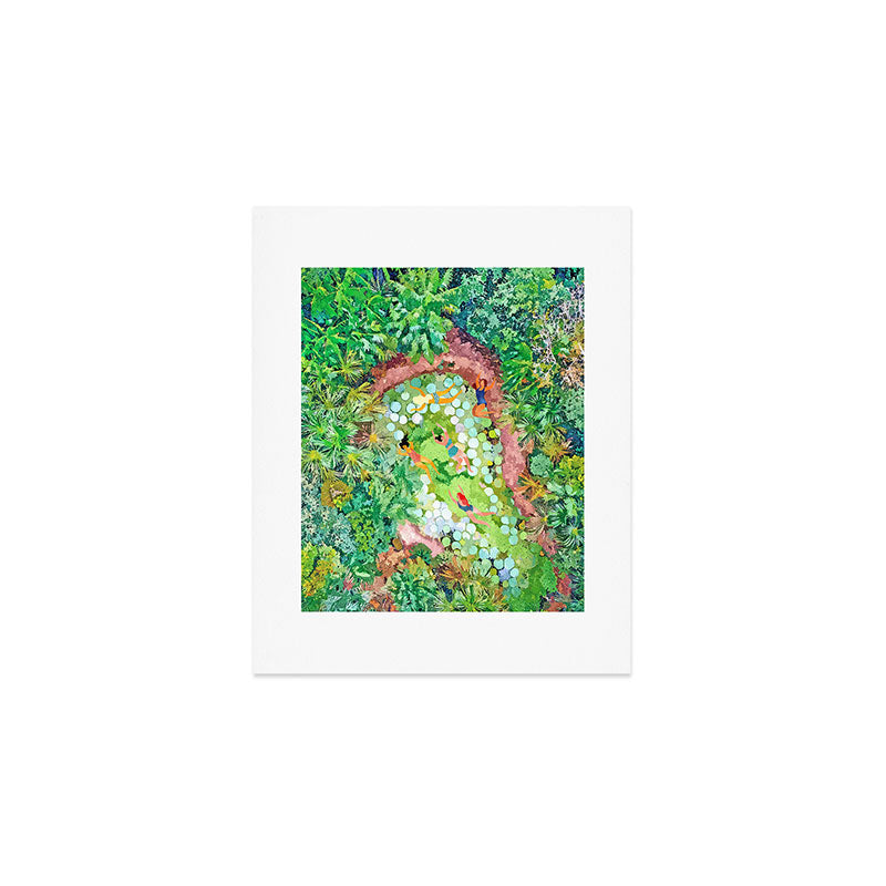 Tropical Vacay | Rainforest Jungle Botanical Lush Nature | Summer Lake People Swim | Boho Painting Art Print Gallery Image 1