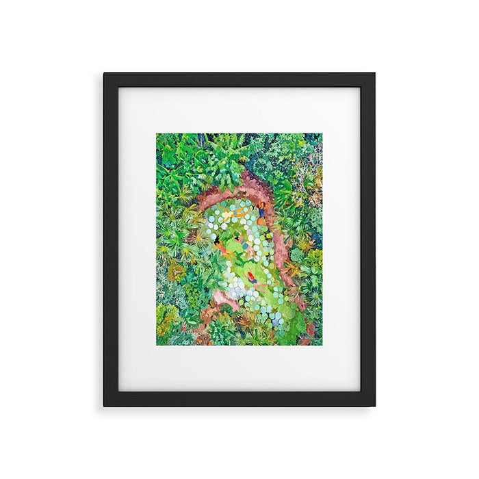 Tropical Vacay | Rainforest Jungle Botanical Lush Nature | Summer Lake People Swim | Boho Painting Framed Art Print Gallery Image 1