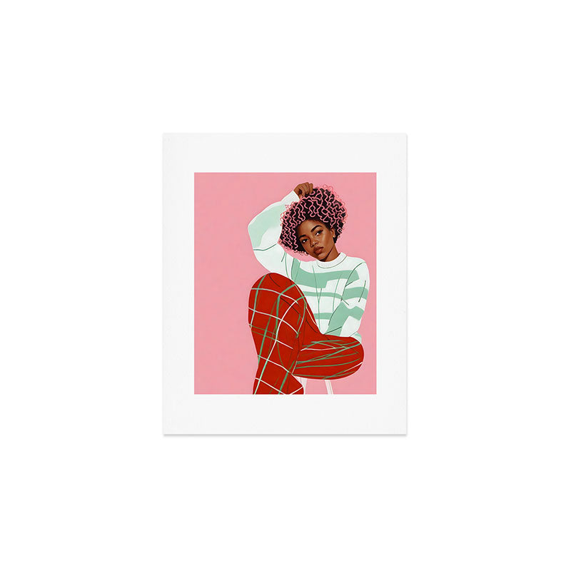 Un-Confine, Free Spirit Colorful People, Plaid Check Pattern Black Woman Afro, Tartar Fashion Eclectic Bohemian, Hep Chic Illustration Painting Art Print Gallery Image 1