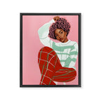 Un-Confine, Free Spirit Colorful People, Plaid Check Pattern Black Woman Afro, Tartar Fashion Eclectic Bohemian, Hep Chic Illustration Painting Framed Canvas Print Gallery Image 6