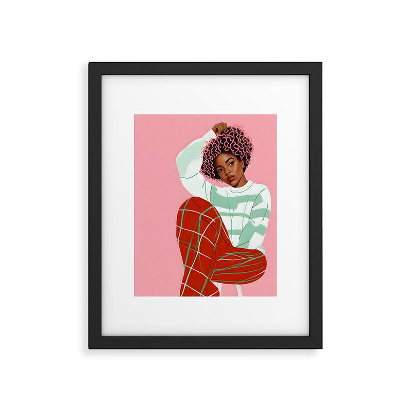 Un-Confine, Free Spirit Colorful People, Plaid Check Pattern Black Woman Afro, Tartar Fashion Eclectic Bohemian, Hep Chic Illustration Painting Framed Art Print Gallery Image 5