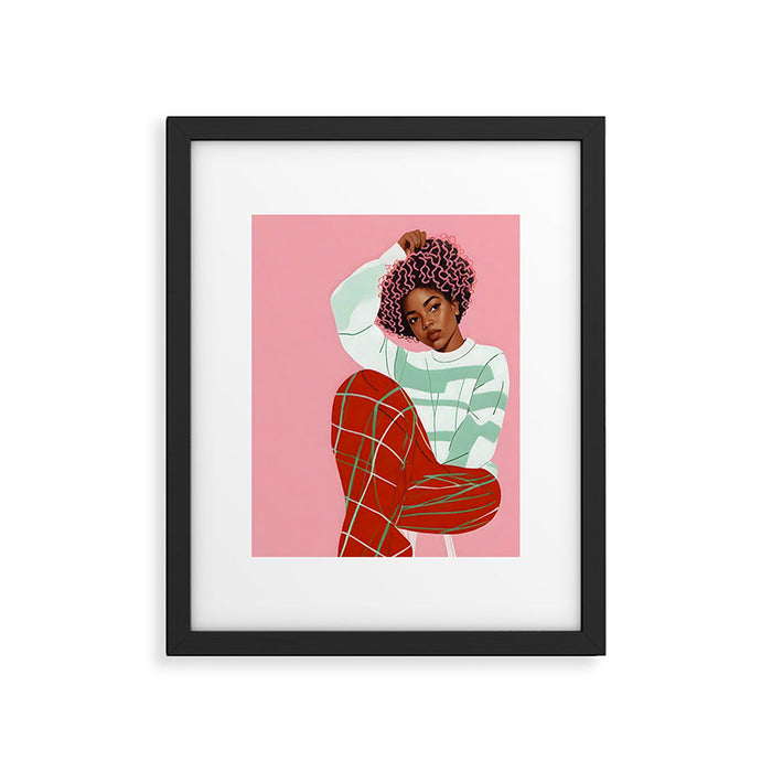 Un-Confine, Free Spirit Colorful People, Plaid Check Pattern Black Woman Afro, Tartar Fashion Eclectic Bohemian, Hep Chic Illustration Painting Framed Art Print Gallery Image 1