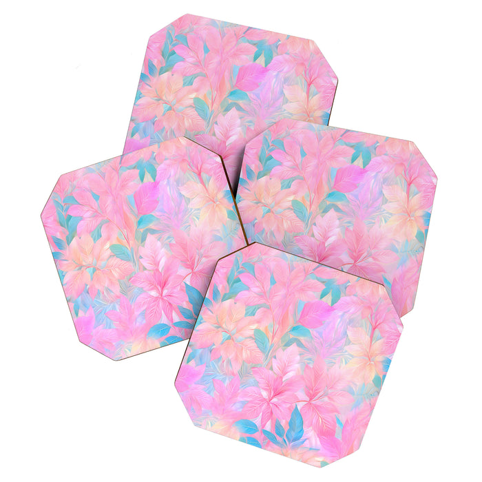 Unicorn Garden, Iridescent Holographic Soft Pastel Gradient, Yoga Meditation Mindfulness Spiritual, Eclectic Pink Botanical Nature Plants Forest Graphic Design Pattern Coaster Gallery Image 1
