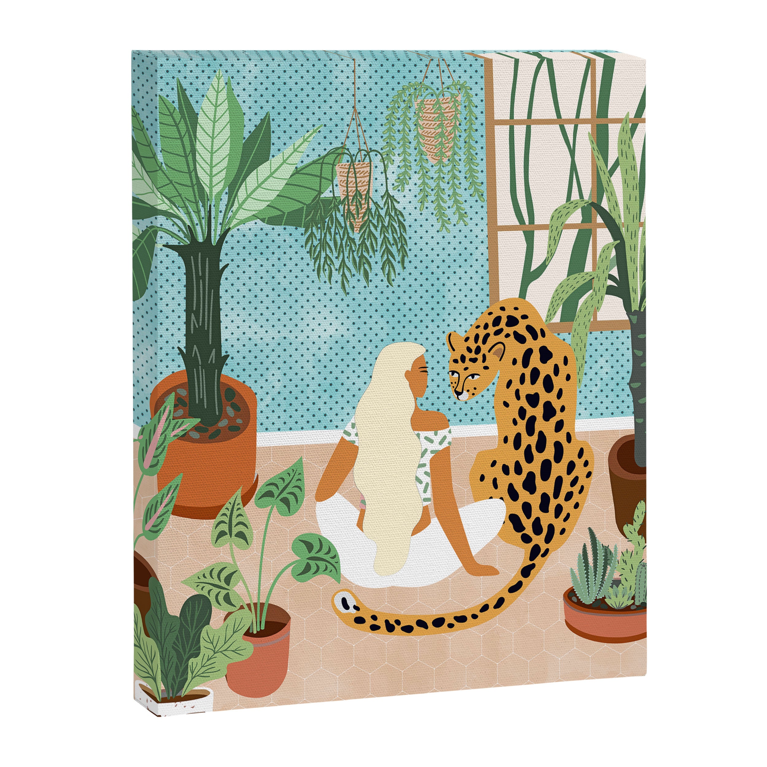 Urban Jungle Illustration, Tiger Home Decor, Woman & Modern Bohemian Wildlife Painting Canvas Print Gallery Image 8