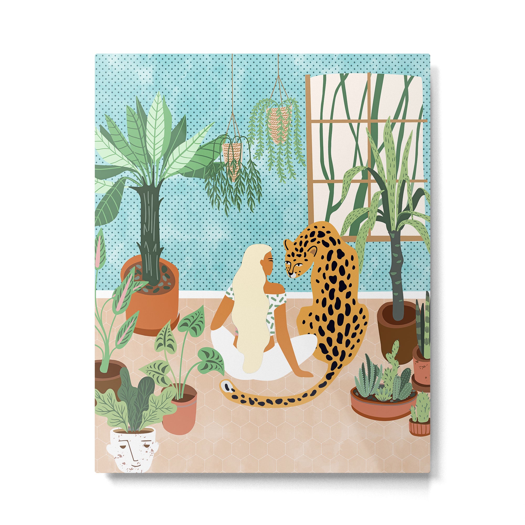 Urban Jungle Illustration, Tiger Home Decor, Woman & Modern Bohemian Wildlife Painting Metal Print Gallery Image 6