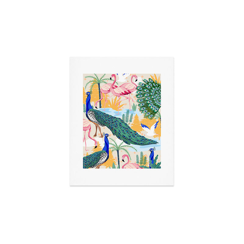 Utopia, Tropical Wildlife Animals, Flamingo Peacock Seagull Vintage Botanical Palm Art Print Gallery Image 1