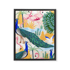 Utopia, Tropical Wildlife Animals, Flamingo Peacock Seagull Vintage Botanical Palm Framed Canvas Print Gallery Image 6