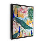 Utopia, Tropical Wildlife Animals, Flamingo Peacock Seagull Vintage Botanical Palm Framed Canvas Print Gallery Image 2