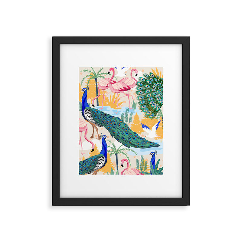 Utopia, Tropical Wildlife Animals, Flamingo Peacock Seagull Vintage Botanical Palm Framed Art Print Gallery Image 5