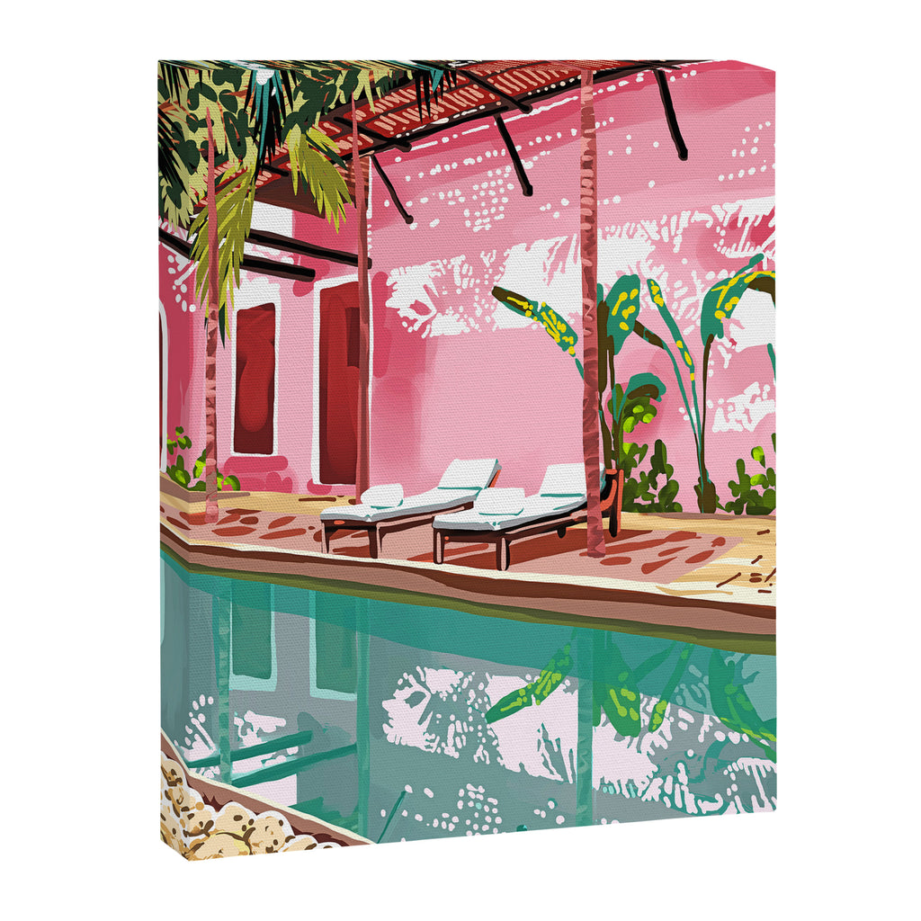 Vacay Villa | Blush Pink Summer Architecture | Tropical Travel Building | Palm Bohemian Resort Canvas Print Gallery Image 8