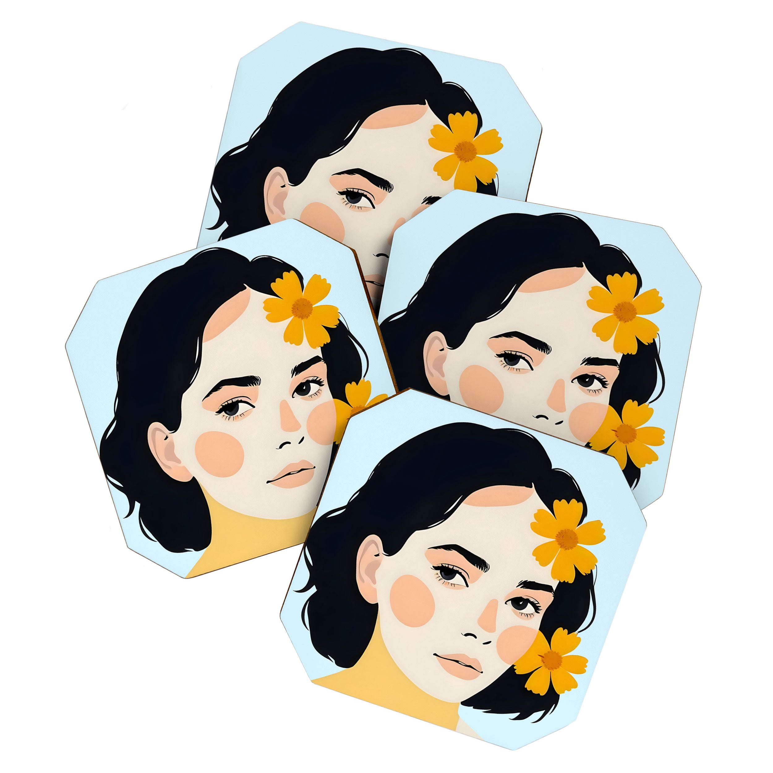 Variegated Human, Bohemian Woman Vitiligo Beauty, Self Love Positivity Mindset, Expressions Face Feelings Emotion Illustration, People Portrait Drawing Painting Coaster Gallery Image 1