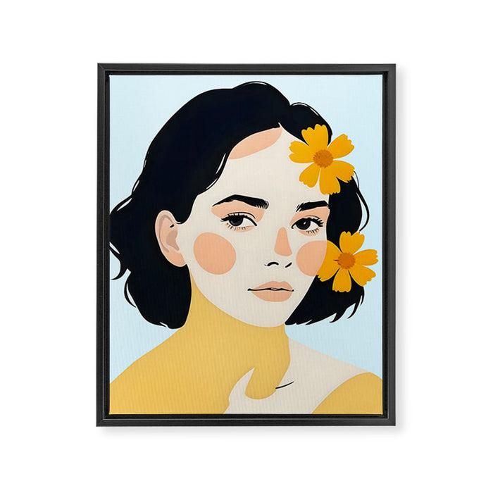 Variegated Human, Bohemian Woman Vitiligo Beauty, Self Love Positivity Mindset, Expressions Face Feelings Emotion Illustration, People Portrait Drawing Painting Framed Canvas Print Gallery Image 1