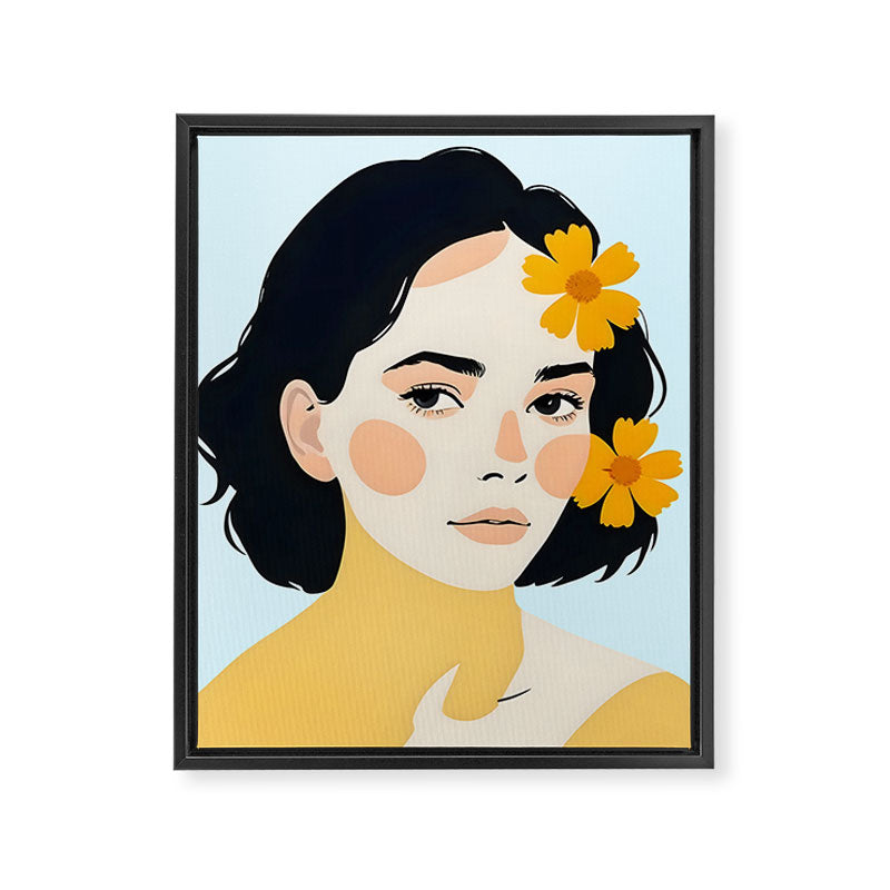 Variegated Human, Bohemian Woman Vitiligo Beauty, Self Love Positivity Mindset, Expressions Face Feelings Emotion Illustration, People Portrait Drawing Painting Framed Canvas Print Gallery Image 6