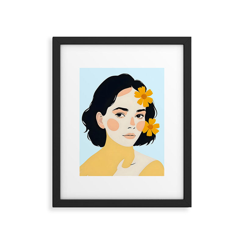 Variegated Human, Bohemian Woman Vitiligo Beauty, Self Love Positivity Mindset, Expressions Face Feelings Emotion Illustration, People Portrait Drawing Painting Framed Art Print Gallery Image 5