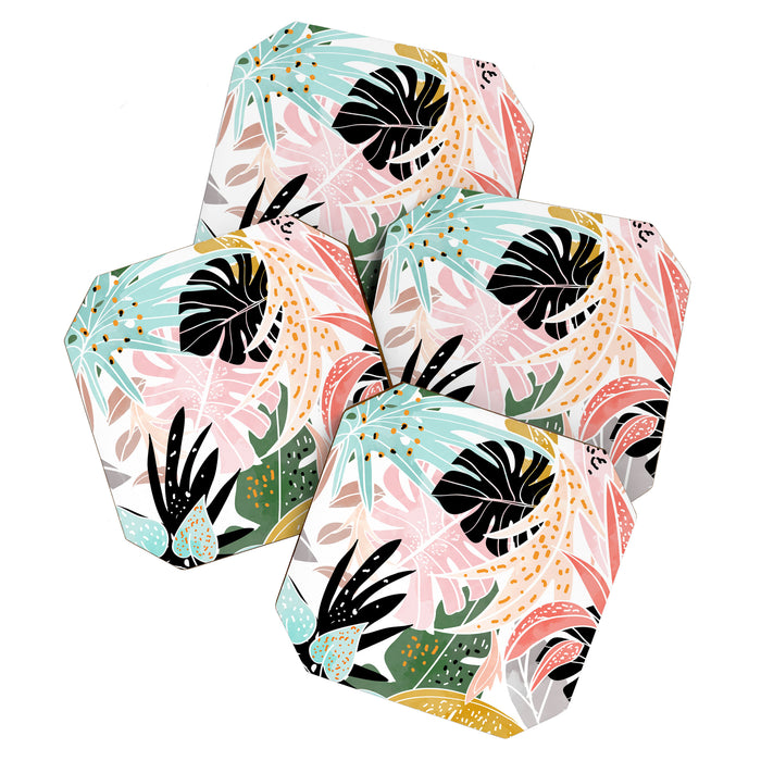 Veronica, Tropical Eclectic Bold Monstera Palm Illustration Nature Modern Colorful Jungle Coaster Gallery Image 1