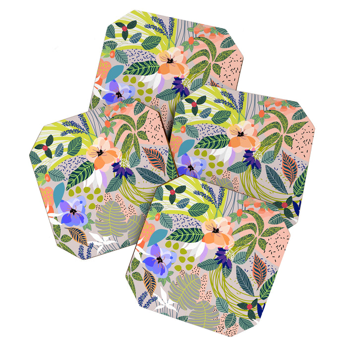 Wander, Floral Colorful Summer Modern Bohemian Illustration, Nature Blush Botanical Tropical Garden Coaster Gallery Image 1