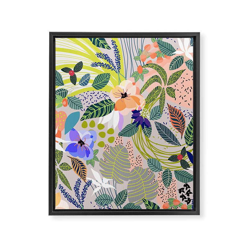 Wander, Floral Colorful Summer Modern Bohemian Illustration, Nature Blush Botanical Tropical Garden Framed Canvas Print Gallery Image 6