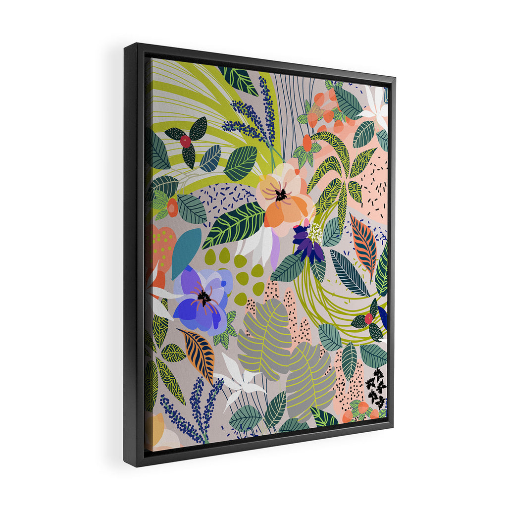 Wander, Floral Colorful Summer Modern Bohemian Illustration, Nature Blush Botanical Tropical Garden Framed Canvas Print Gallery Image 2